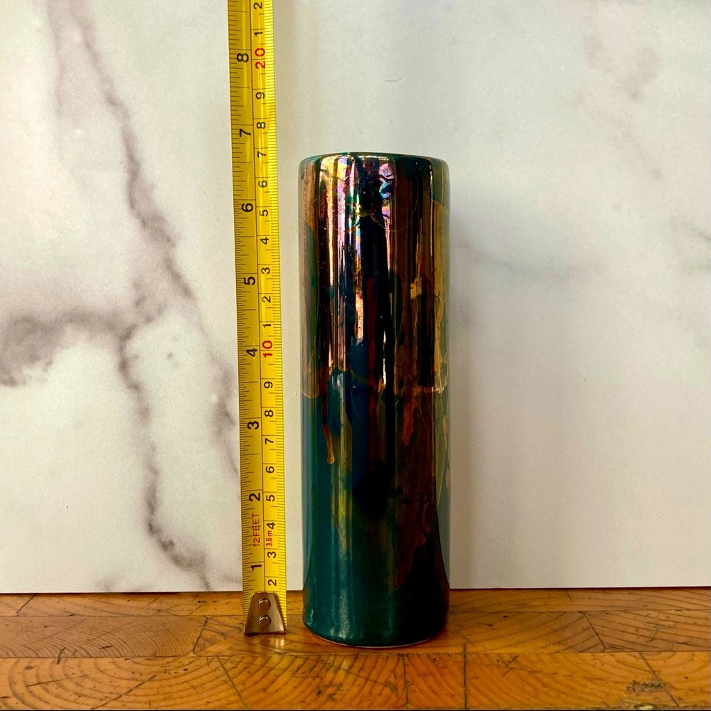 Vintage Iridescent Blue Gold Tubular Vase